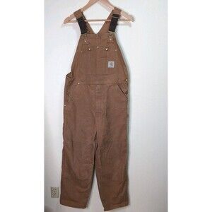Vintage Carhartt Overalls Men's 36x30 R01 BRN Duck Double Knee Canvas Bib